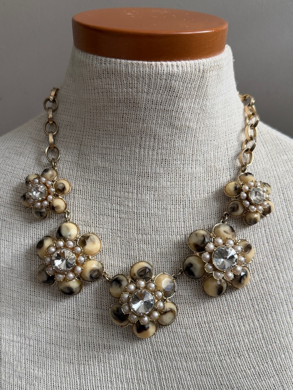 Ann Taylor Pearl Rhinestone Statement Flower Cluster Necklace